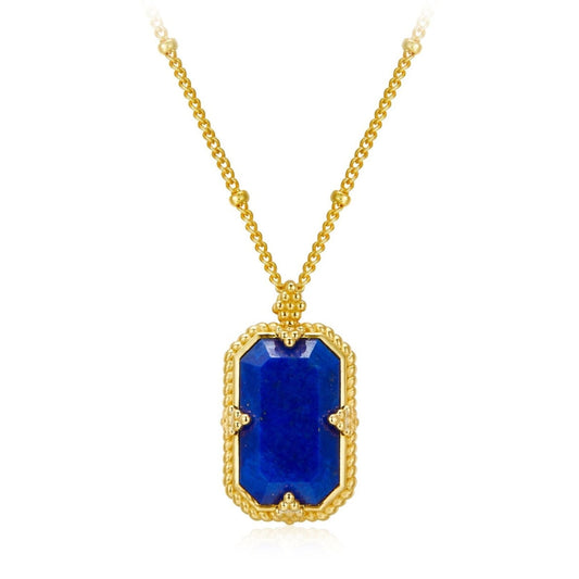 Awakened Time Bleu Nuit pendant necklace in 18ct gold vermeil featuring a step-cut natural lapis lazuli in a beaded gold setting.