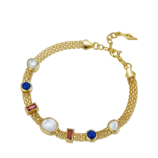 Awakened Time Lumière Strand Bracelet featuring natural garnet, lapis lazuli, and mother-of-pearl gemstones set in 18ct gold vermeil.