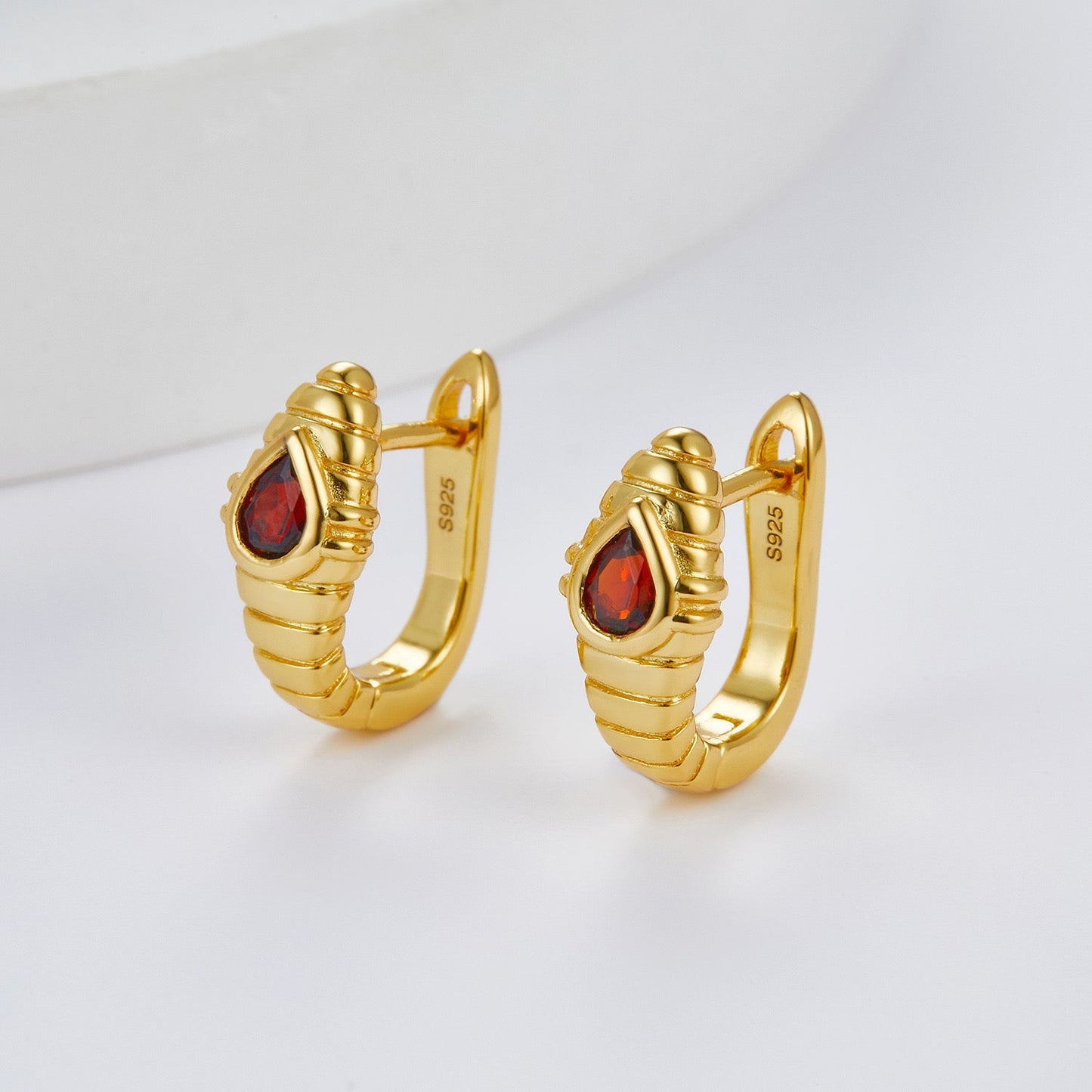 Gilded Viper Garnet Snake Huggie Earrings