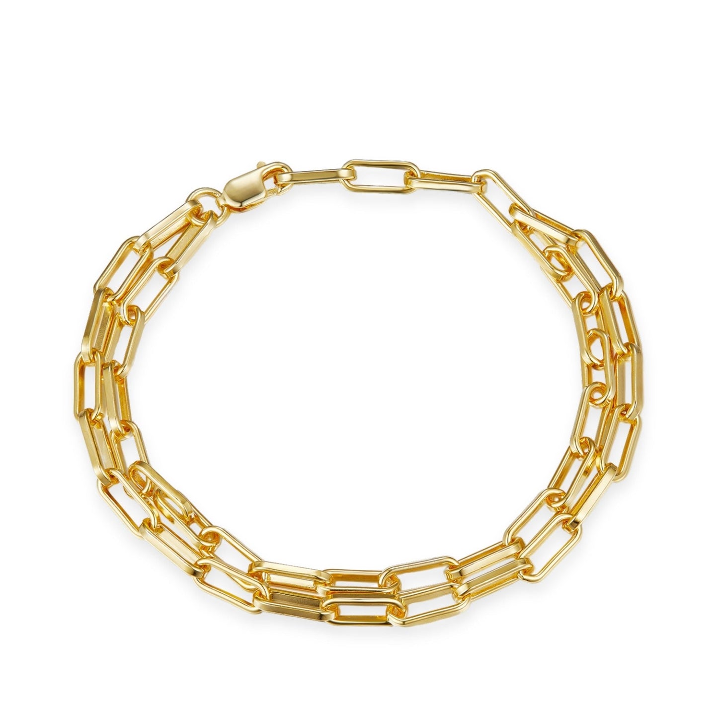 Gold paperclip chain bracelet by Awakened Time with a minimalist elongated link design crafted in 925 sterling silver with an 18ct gold vermeil finish.