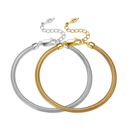 Bare Luxe Essential Chain Bracelet by Awakened Time shown in gold vermeil and sterling silver versions, featuring a sleek minimalist chain silhouette.