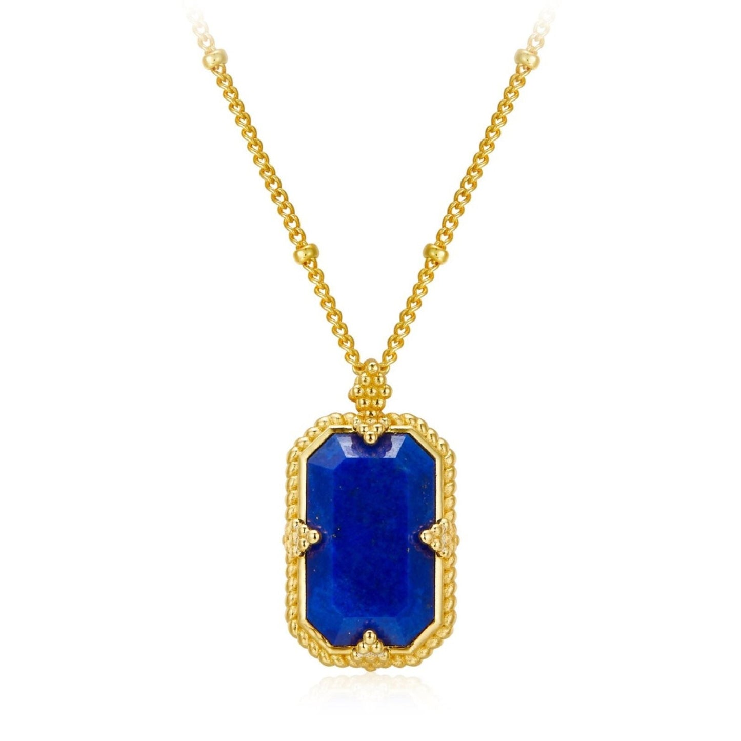 Awakened Time Bleu Nuit pendant necklace in 18ct gold vermeil featuring a step-cut natural lapis lazuli in a beaded gold setting.