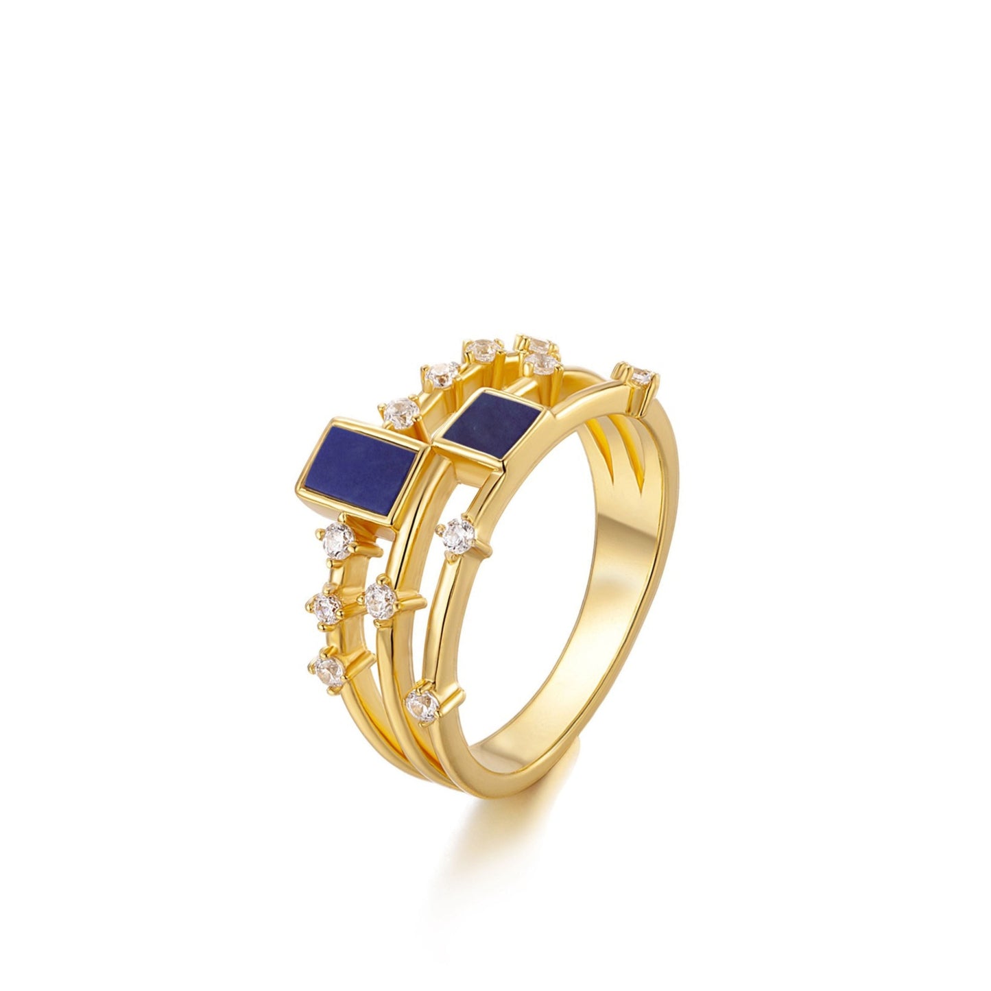 Awakened Time gemstone trio ring featuring lapis lazuli in 18ct gold vermeil.