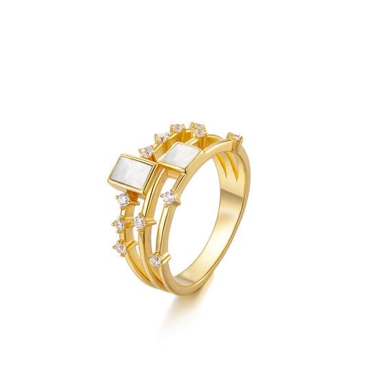 Awakened Time gemstone trio ring featuring mother of pearl in 18ct gold vermeil.