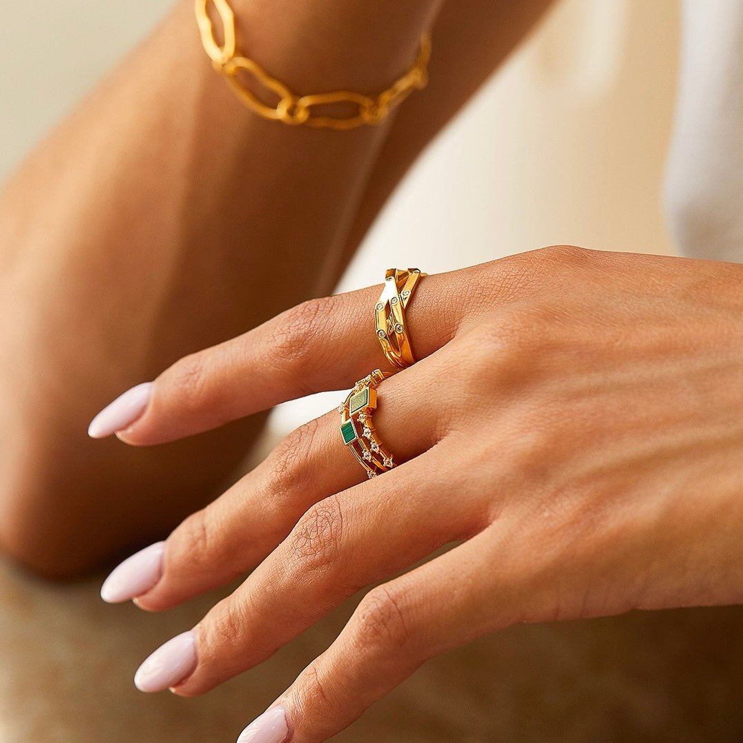 Elegantly styled Awakened Time gold ring showcasing everyday luxury and Parisian design.