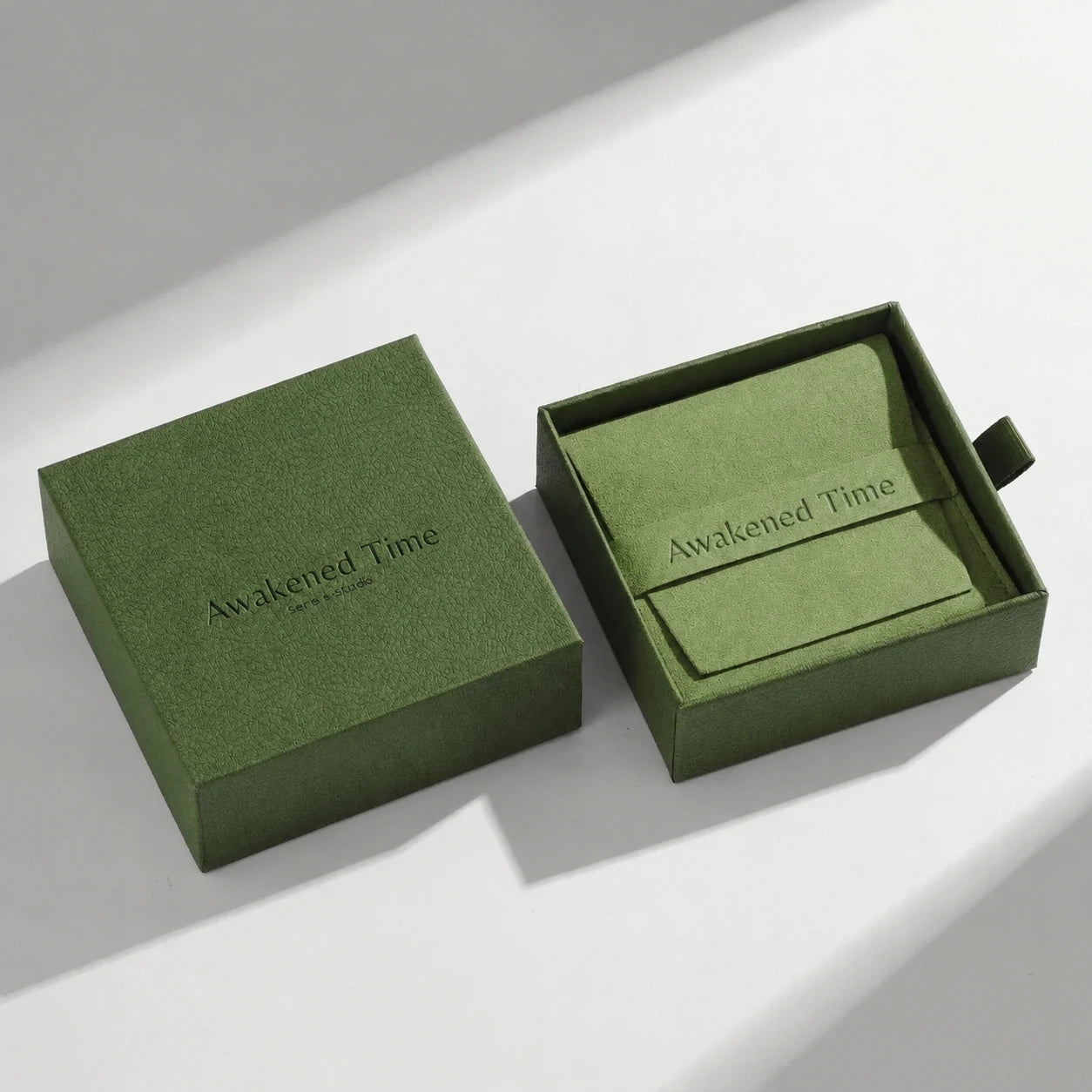Awakened Time luxury jewelry packaging box featuring elegant branding and protective design for gifts and storage