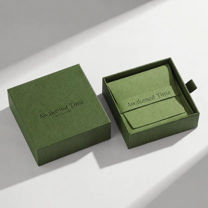 Awakened Time luxury jewelry packaging box featuring elegant branding and protective design for gifts and storage