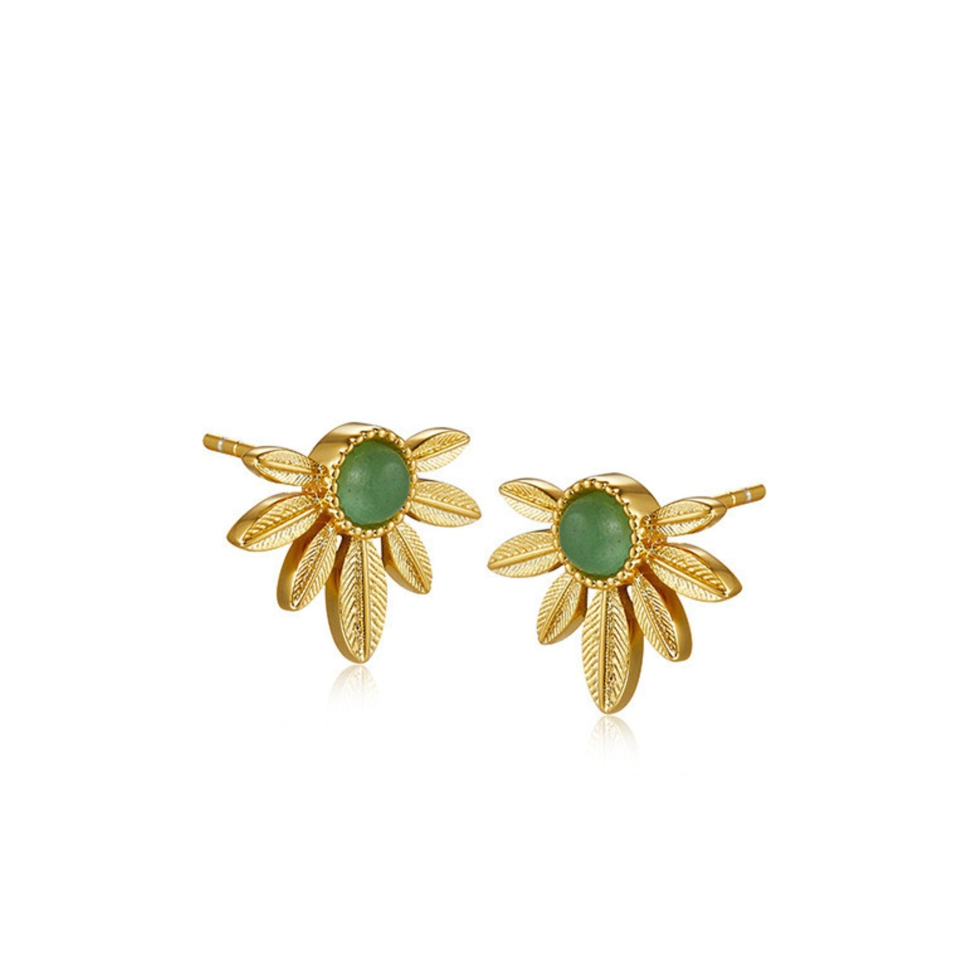 Pair of Awakened Time Songe de Marguerite daisy stud earrings crafted in 18ct gold vermeil with green aventurine centers.