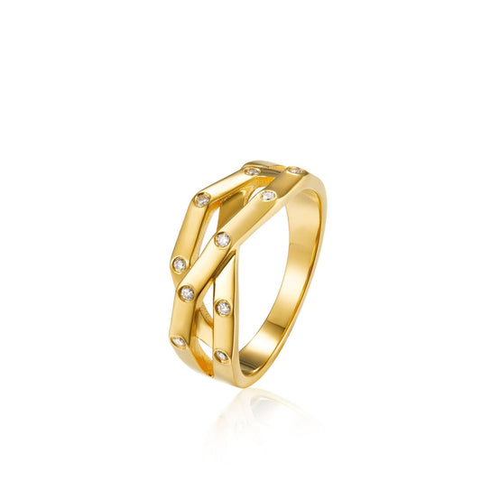 Awakened Time Trinity Orbit Ring crafted in 18ct gold vermeil over sterling silver with 5A cubic zirconia.