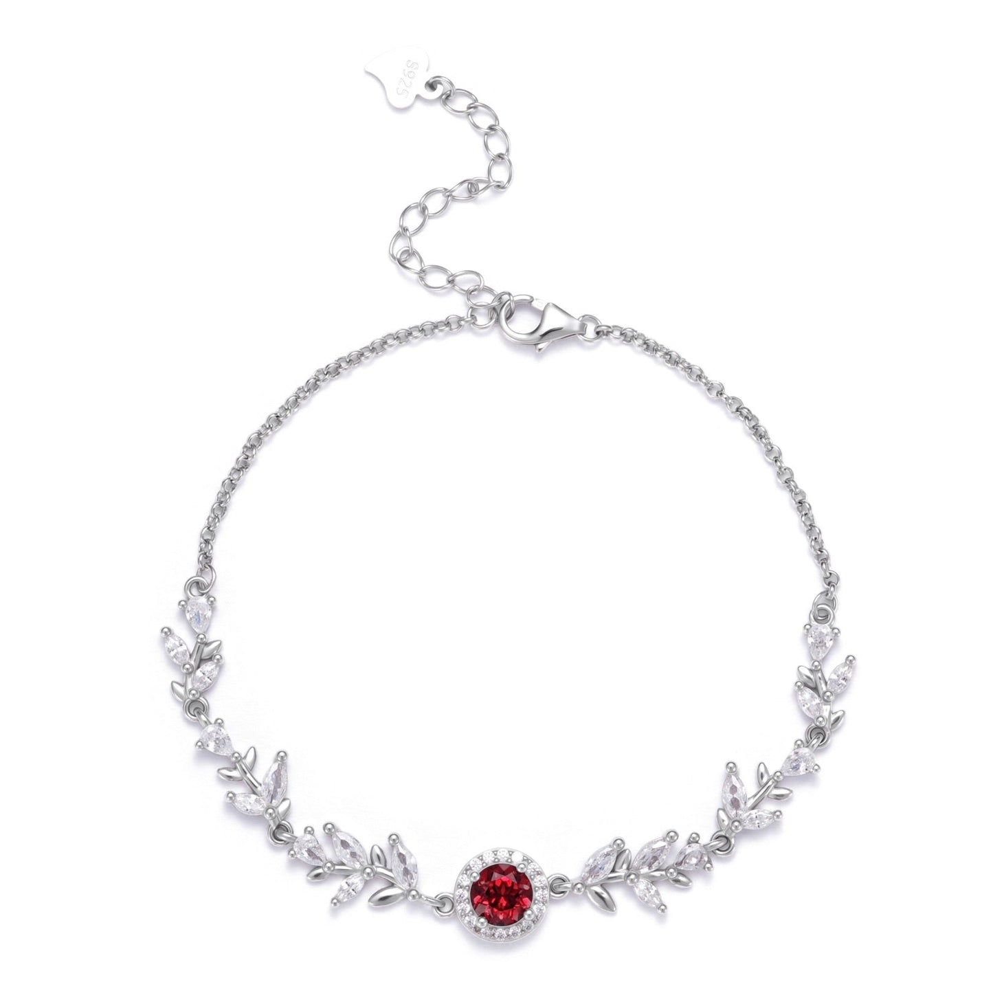 Awakened Time Wheatline Bracelet featuring a natural faceted garnet set in 925 sterling silver with a delicate wheat-inspired design.
