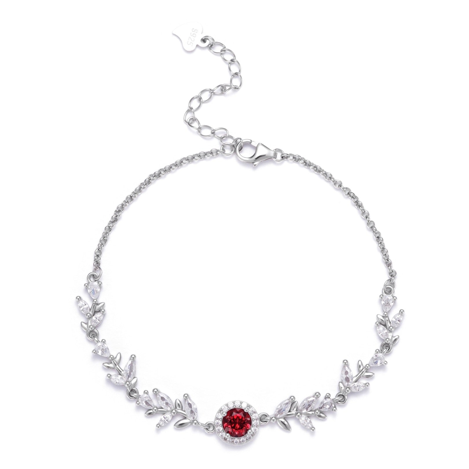 Awakened Time Wheatline Bracelet featuring a natural faceted garnet set in 925 sterling silver with a delicate wheat-inspired design.