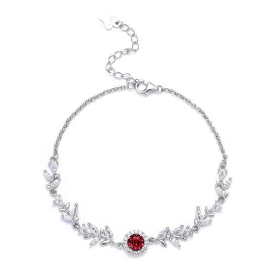 Awakened Time Wheatline Bracelet featuring a natural faceted garnet set in 925 sterling silver with a delicate wheat-inspired design.
