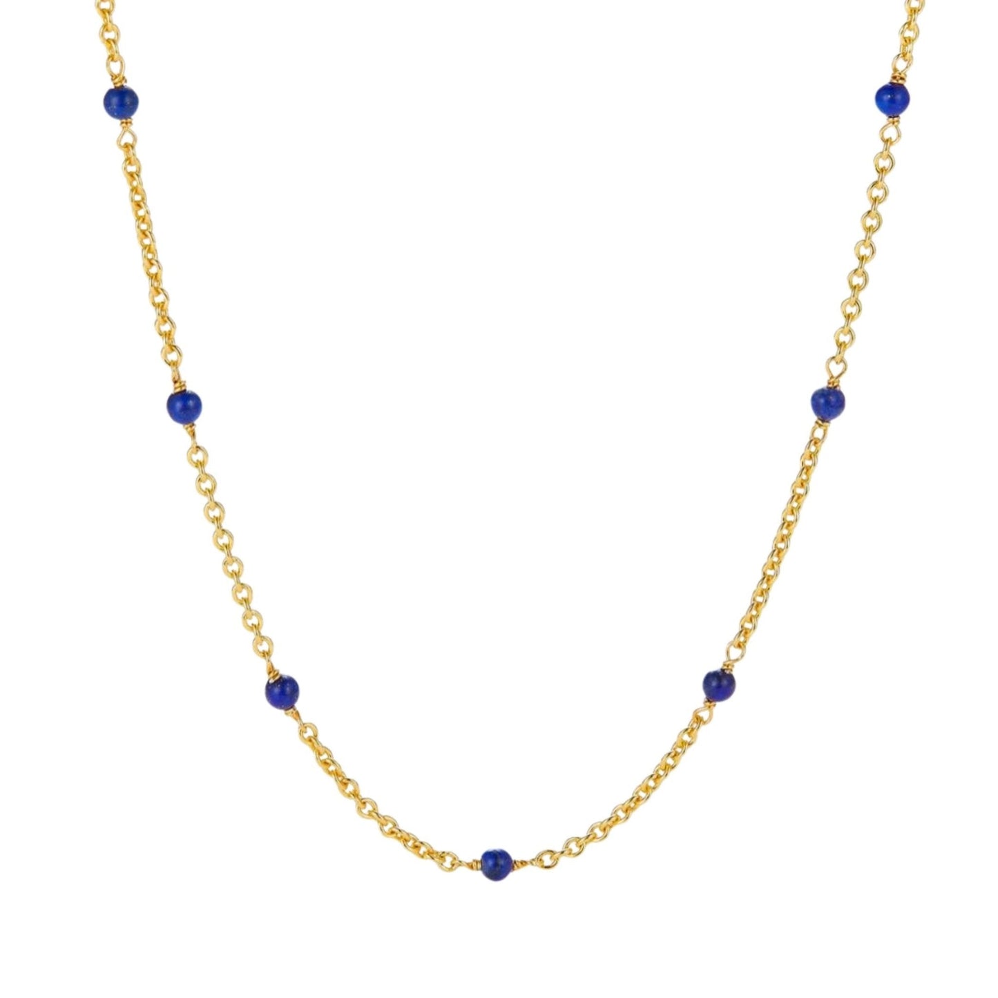 Bare Luxe Blue Orbit Necklace with lapis lazuli beads and gold vermeil chain