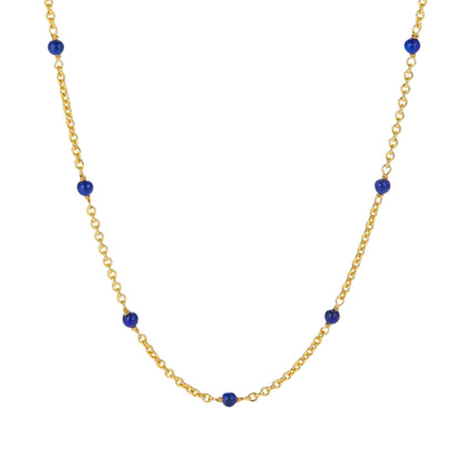 Bare Luxe Blue Orbit Necklace with lapis lazuli beads and gold vermeil chain