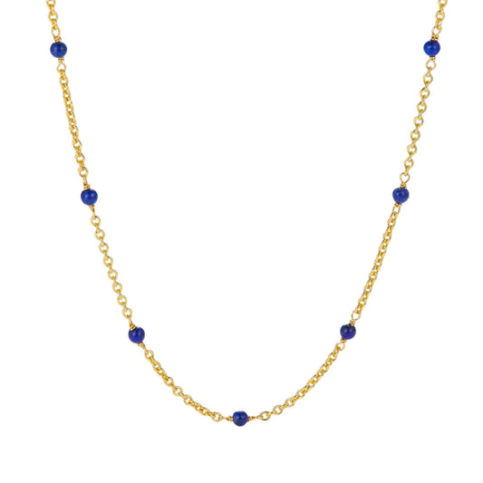Bare Luxe Blue Orbit Necklace with lapis lazuli beads and gold vermeil chain