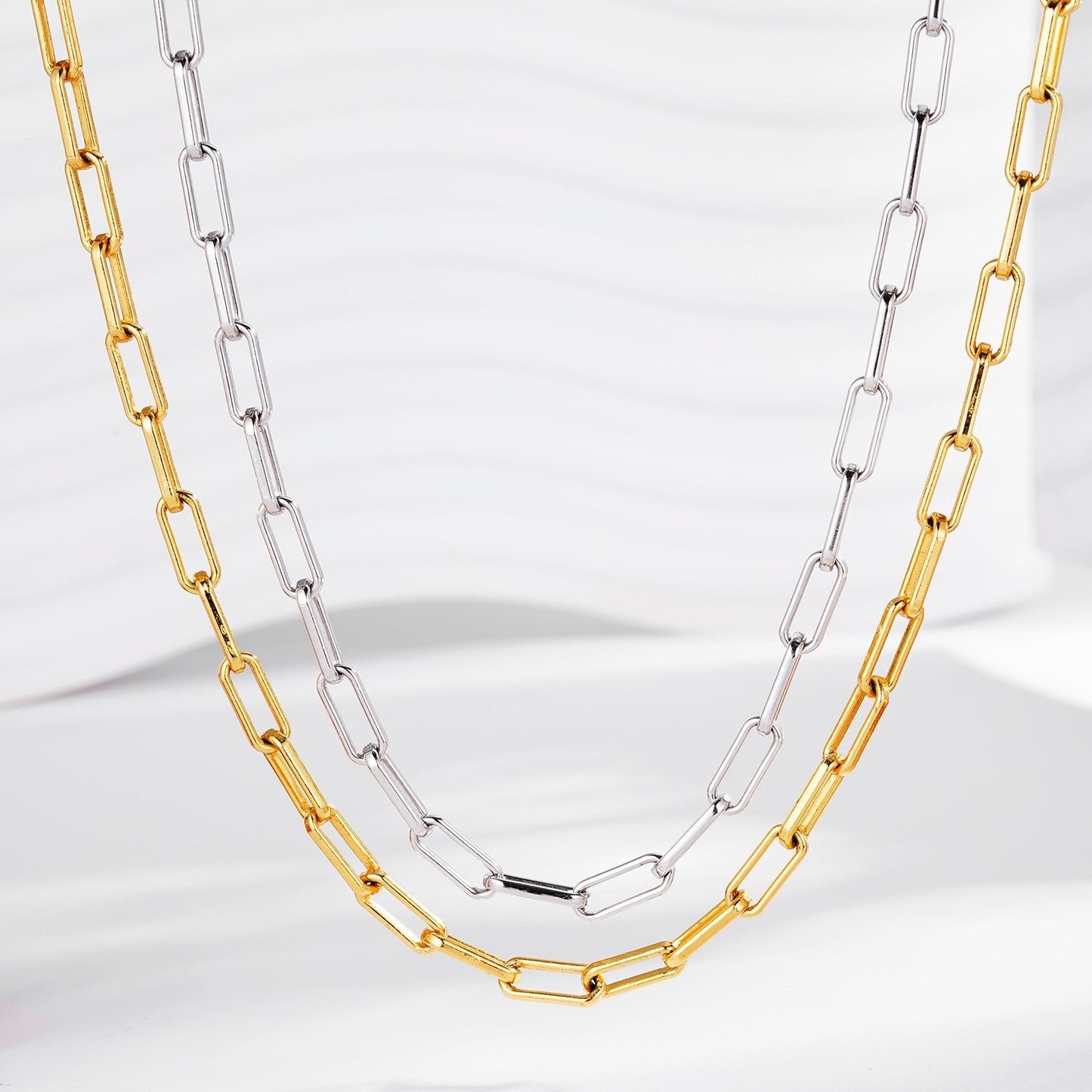 Bare Luxe Paperclip Necklace in gold and white gold vermeil finishes