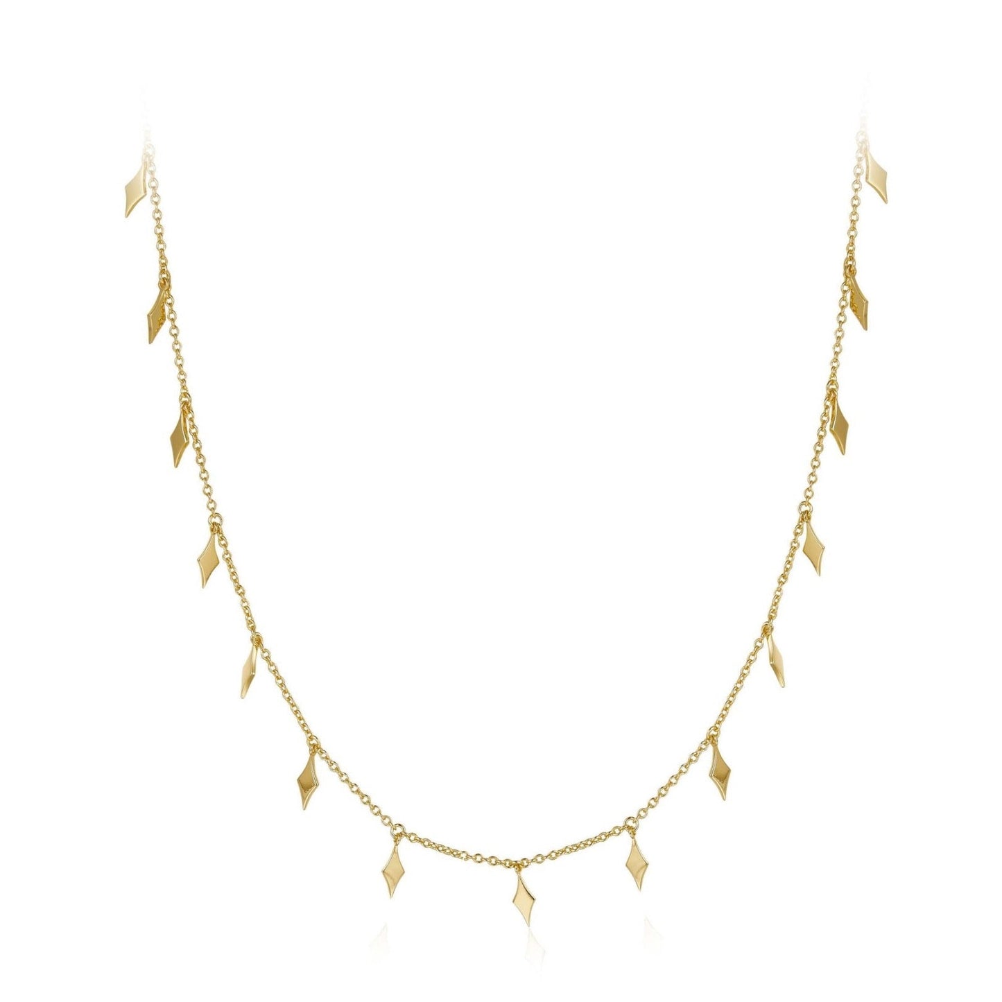 Bare Luxe Venus Drip necklace featuring delicate diamond-shaped gold charms on a fine chain