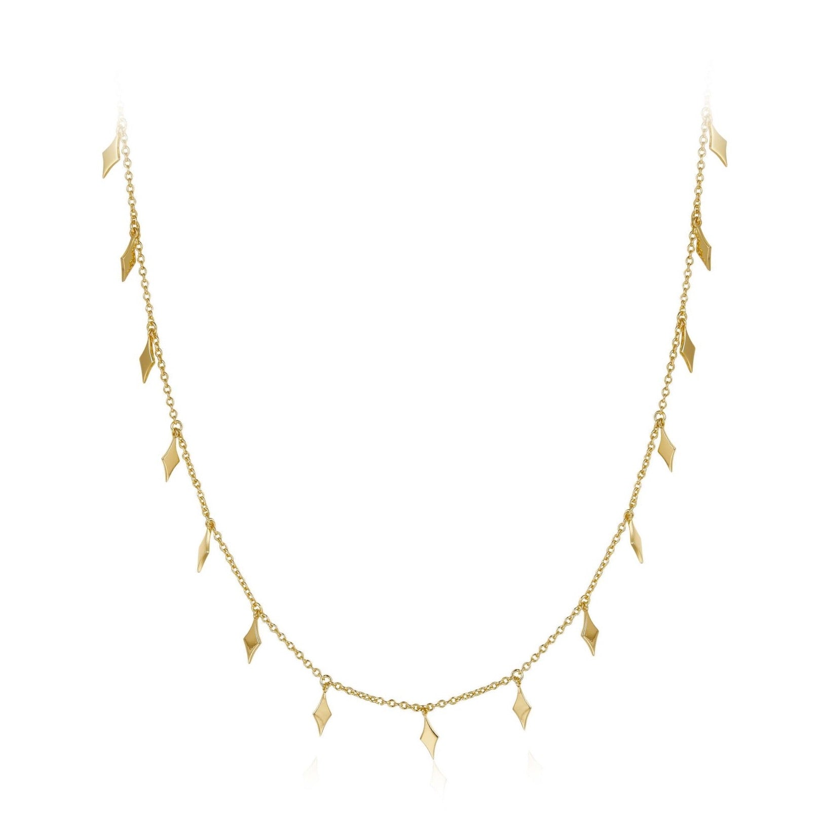 Bare Luxe Venus Drip necklace featuring delicate diamond-shaped gold charms on a fine chain