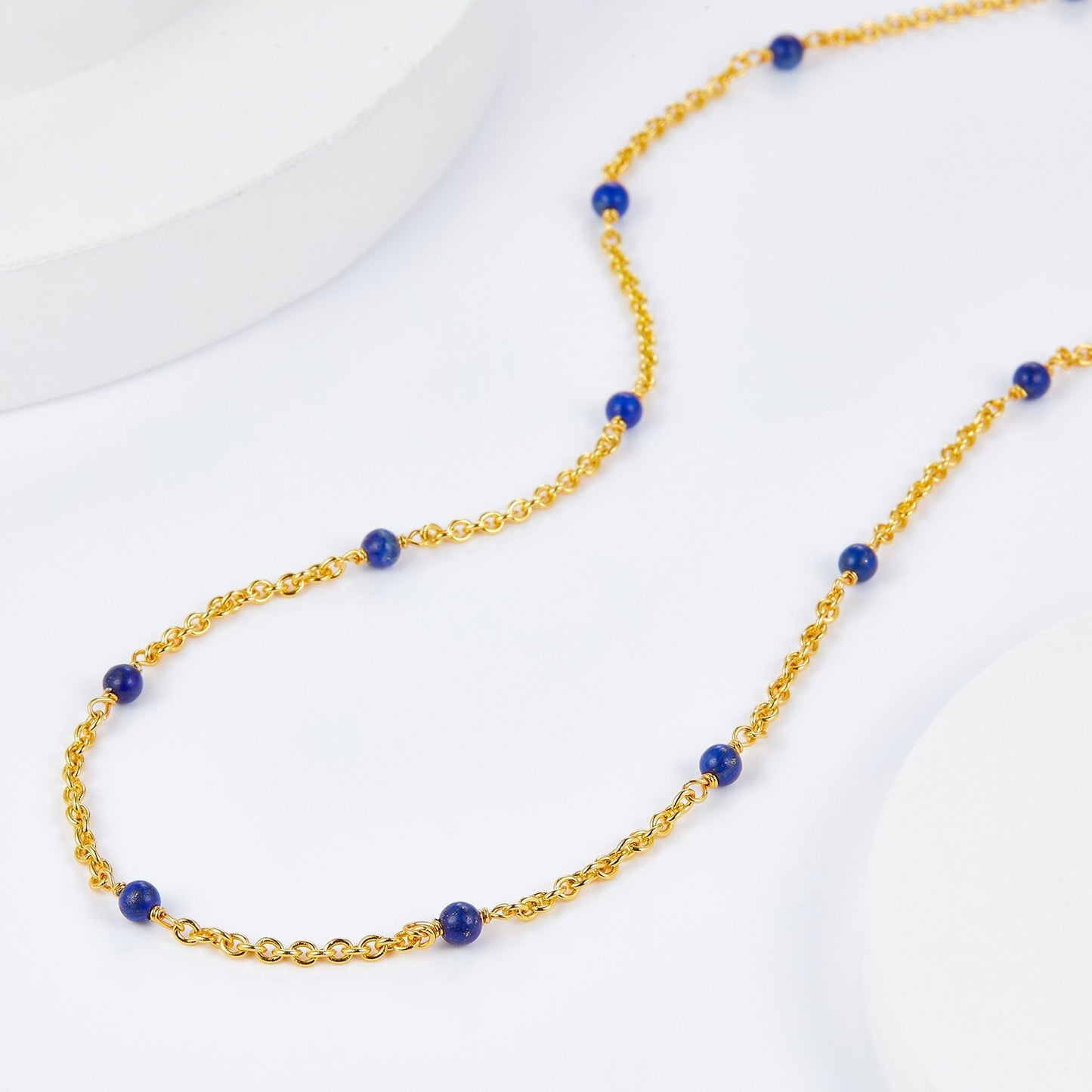 Blue Orbit gold vermeil necklace with natural lapis lazuli beads