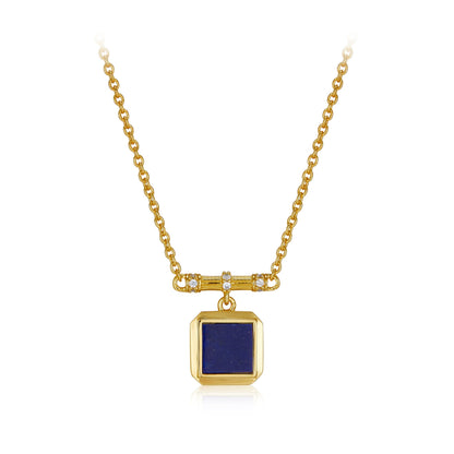 Garden Square pendant necklace featuring a square-cut blue lapis lazuli stone in gold vermeil