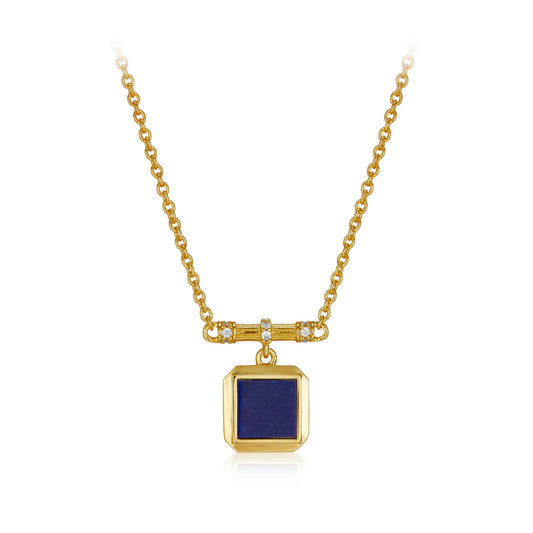 Garden Square pendant necklace featuring a square-cut blue lapis lazuli stone in gold vermeil