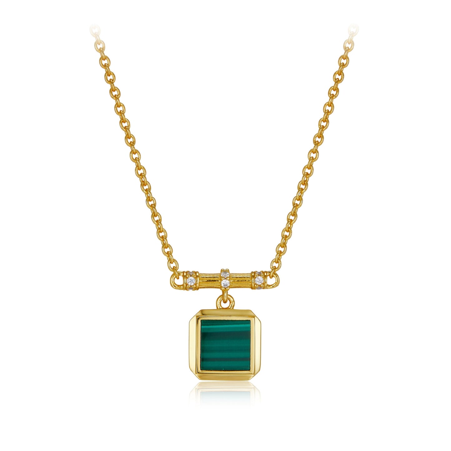 Awakened Time Garden Square necklace with a green malachite gemstone in 18ct gold vermeil