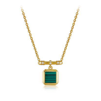 Awakened Time Garden Square necklace with a green malachite gemstone in 18ct gold vermeil