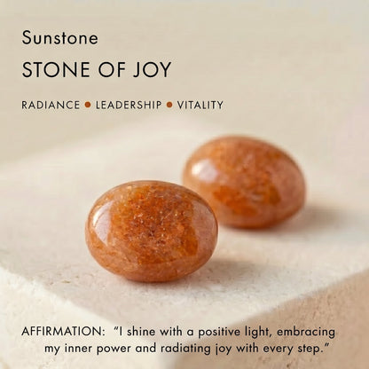 Infographic illustrating natural sunstone as the stone of joy, radiance, and vitality.