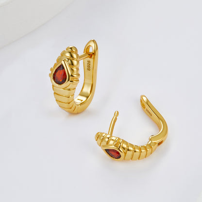 Gilded Viper Garnet Snake Huggie Earrings