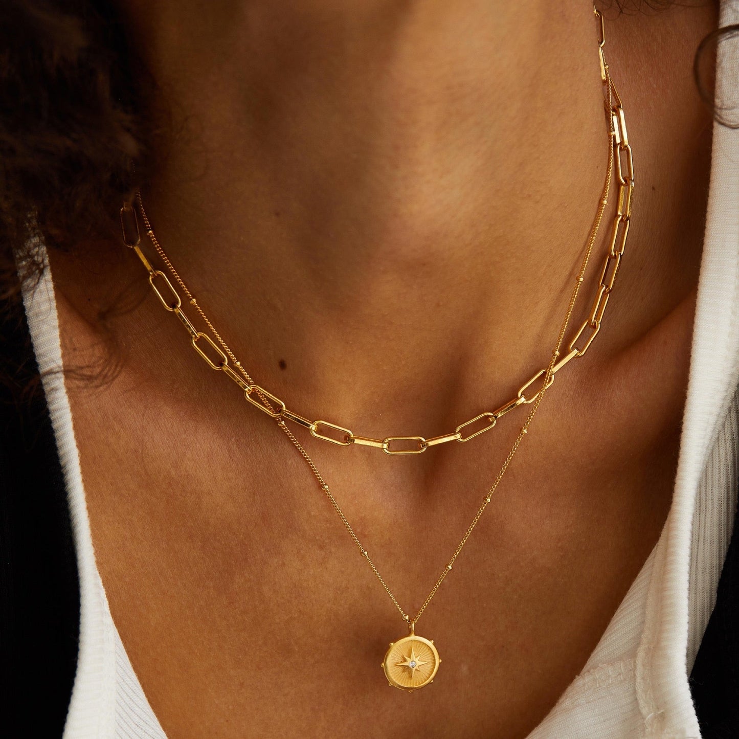 18ct gold vermeil paperclip chain necklace in 925 sterling silver