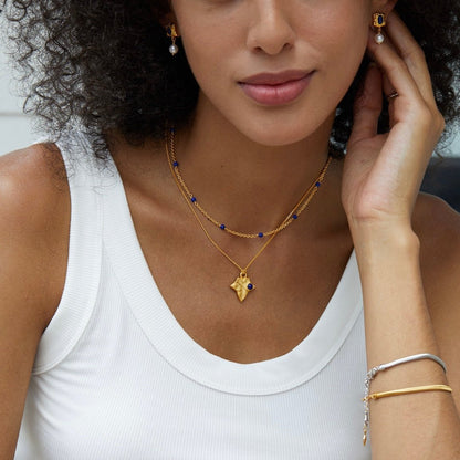 Lapis lazuli and gold vermeil necklace styled on model