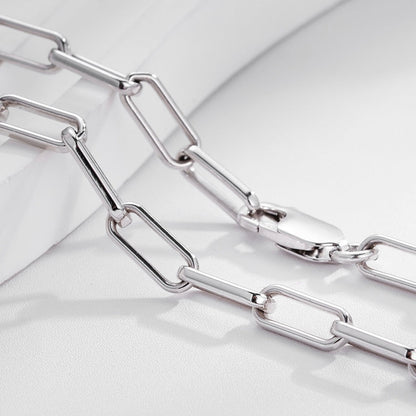 Close-up of white gold vermeil paperclip necklace links